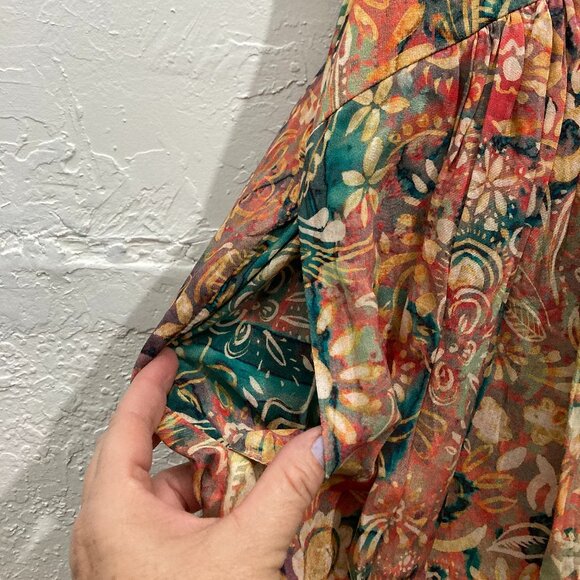 Peruvian Connection Floral Short Sleeve Dress Pleated skirt Multicolor Pocket S - Picture 10 of 14